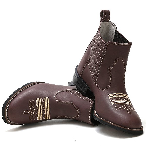 BOTINA TEXANA COUNTRY MASCULINA MARROM BEGE REDONDA