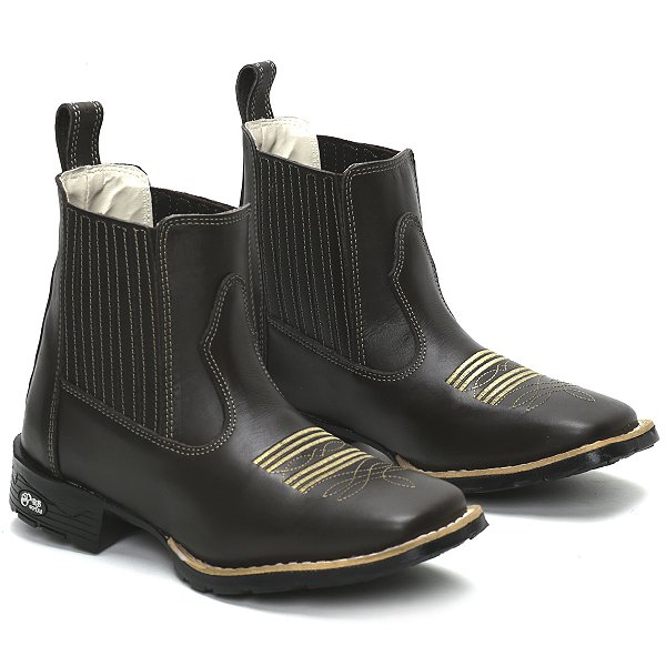 BOTINA TEXANA COUNTRY MASCULINA MARROM BEGE QUADRADA