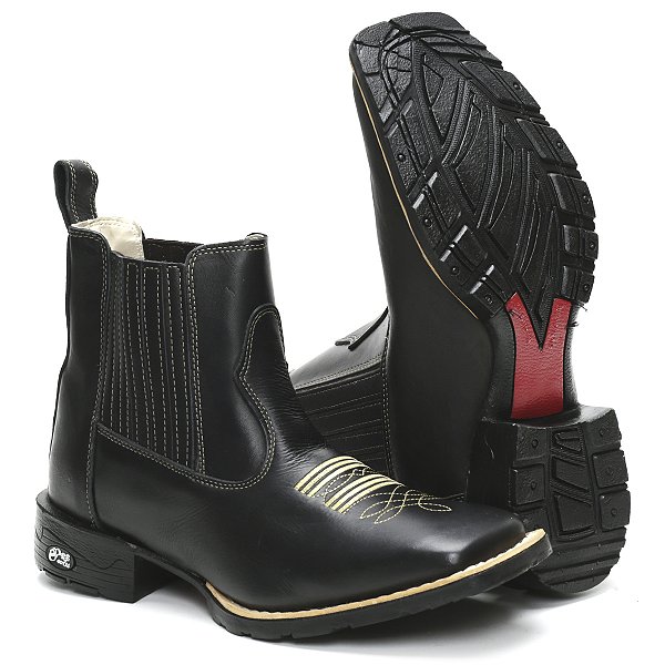 BOTINA TEXANA COUNTRY MASCULINA PRETO BEGE QUADRADA