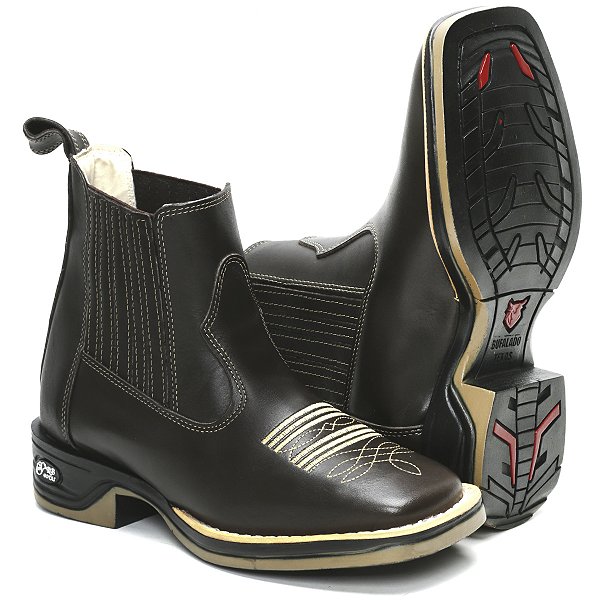 BOTINA TEXANA COUNTRY MASCULINA MARROM SOLA JUMP QUADRADA