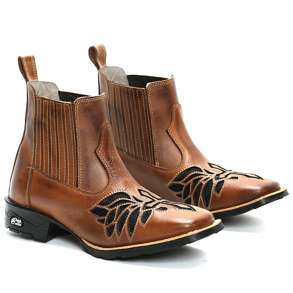 BOTINA TEXANA COUNTRY FEMININA MARROM CLARO LASER  QUADRADA COURO LEGITIMO