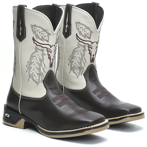 BOTA MASCULINA TEXANA COUNTRY BICO QUADRADO CANO ALTO COURO BOI CAFE JUMP