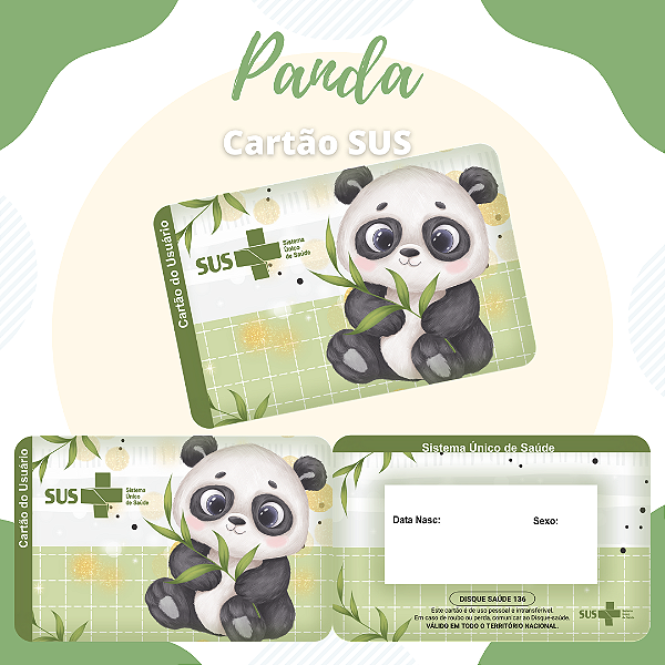 Cartao do SUS PANDA VERDE E TRIBAL ROSA