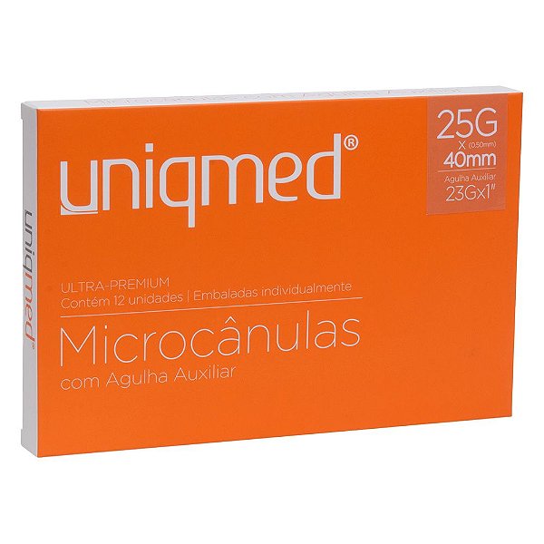 Microcânula 25Gx40mm Uniqmed com Agulha Auxiliar 23G - Caixa com 12 Unidades