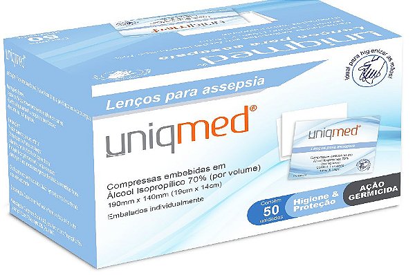 Lenço para Assepsia Uniqmed Álcool Isopropílico Caixa com Unidades