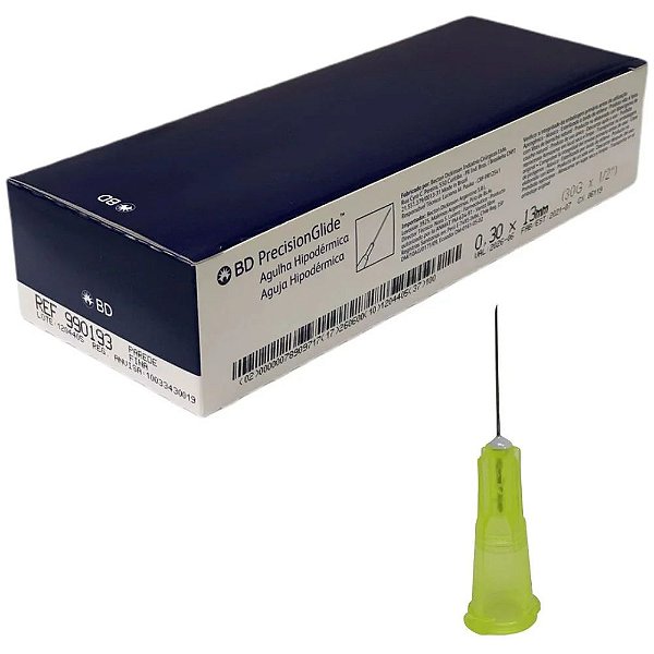 Agulha Hipodérmica 0,30x13mm 30g - Caixa Com 100 Unidades