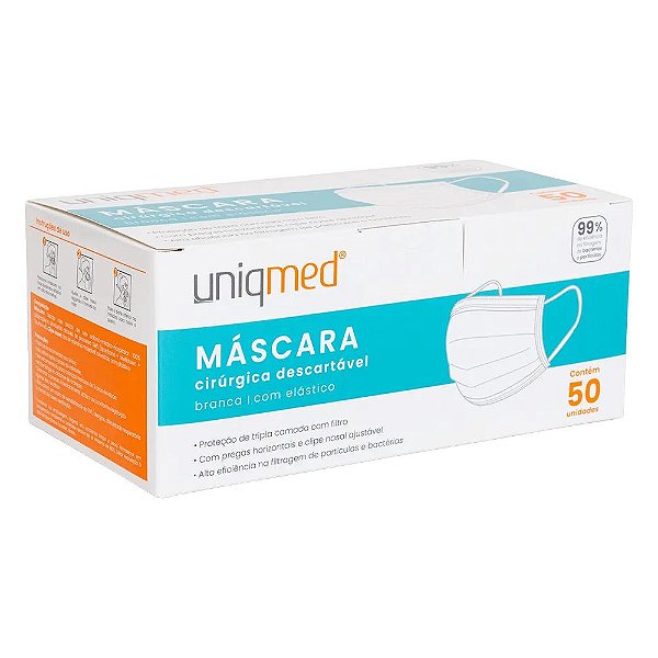 Mascara Descartável Branca Caixa Com 50 Unidades