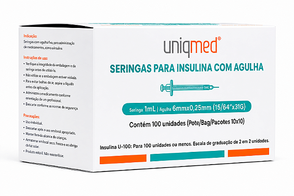 SERINGA INSULINA 1ML 6X0,25 31G C/AG - CX/100 - UNIQMED