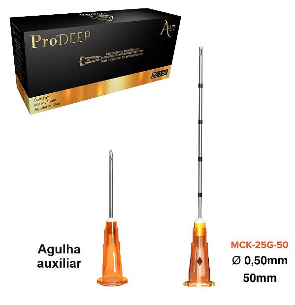 Microcânula Metálica 25G x 50mm Prodeep Caixa 25 Unidades