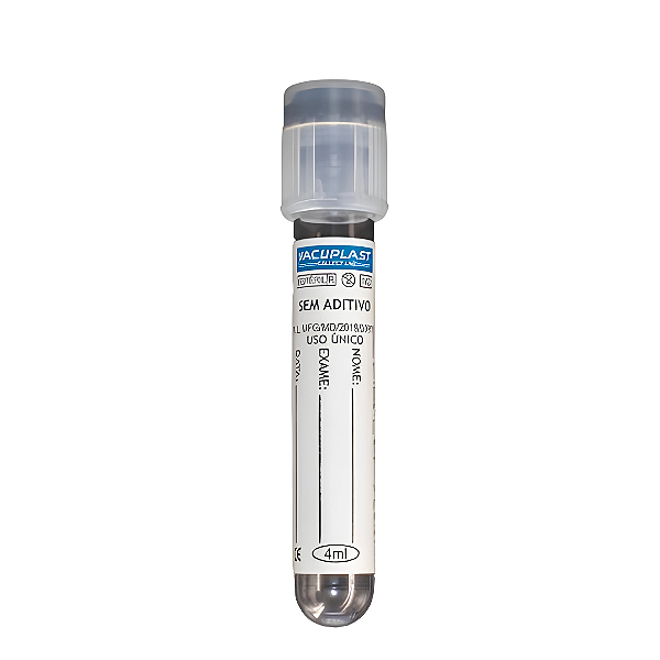 TUBO P/COLETA A VACUO 9ML SEM ADITIVO BRANCO - CX/100 - VACUPLAST