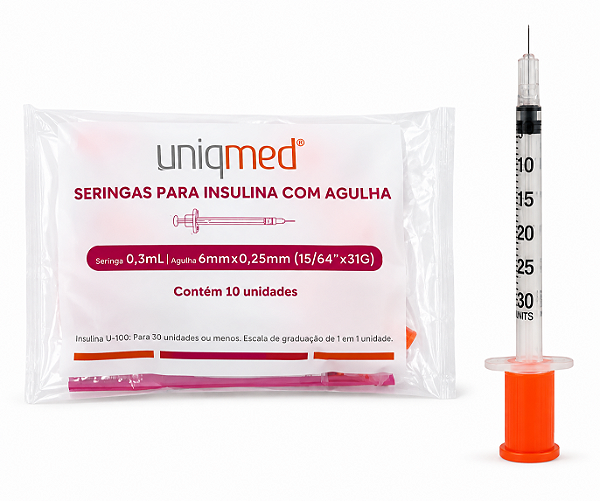 SERINGA INSULINA 0,3ML 6X0,25 15/64 31G C/AG - PCT/10 - UNIQMED