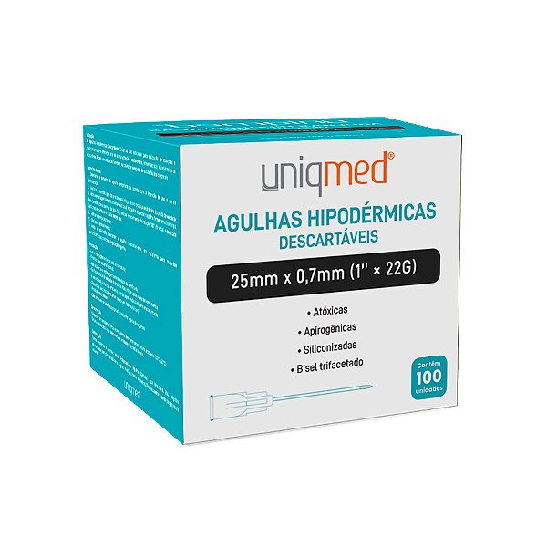 AGULHA HIPODERMICA 22G 25MM X 0,70MM - CX/100 - UNIQMED