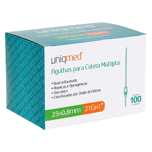 AGULHA P/ COLETA MULTIPLA A VACUO 21G 25X0,8MM - CX/100 - UNIQMED