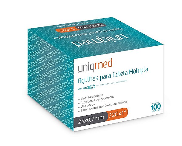 AGULHA P/ COLETA MULTIPLA A VACUO 22G 25X0,7MM - CX/100 - UNIQMED