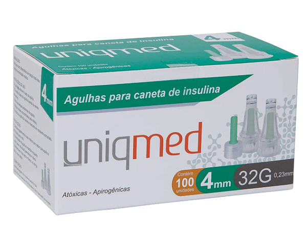 AGULHAS CANETA DE INSULINA 4MM - CX/100 - UNIQMED
