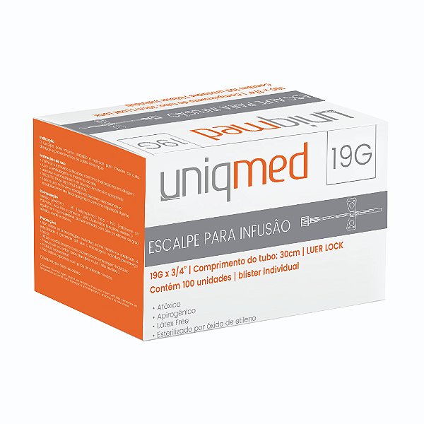 ESCALPE ASEPTO PARA INFUSAO 19G / 30CM - CX/100 - UNIQMED