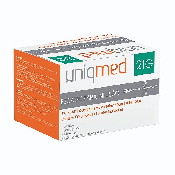 ESCALPE ASEPTO PARA INFUSAO 21G / 30CM - CX/100 - UNIQMED