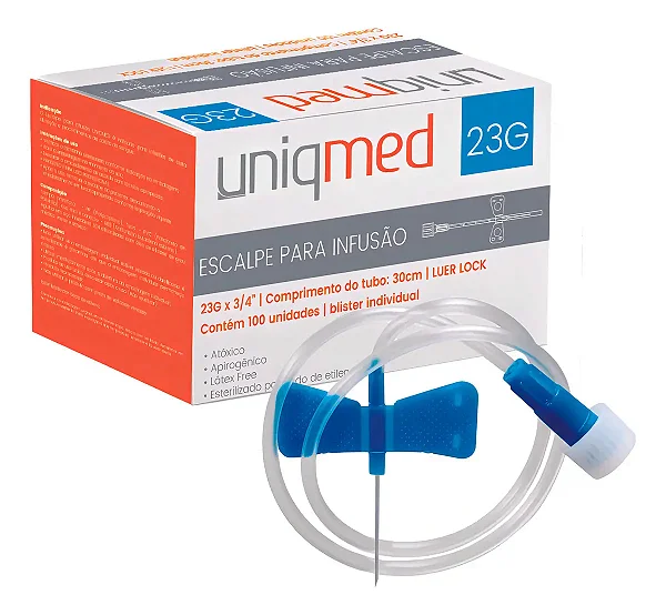ESCALPE ASEPTO PARA INFUSAO 23G / 30CM - CX/100 - UNIQMED