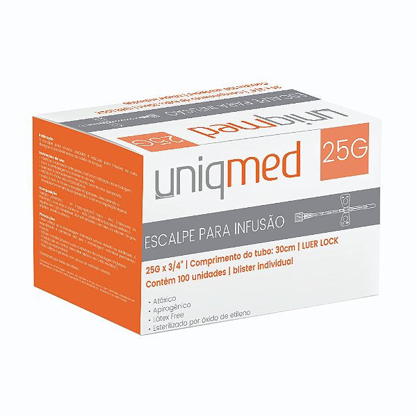 ESCALPE ASEPTO PARA INFUSAO 25G / 30CM - CX/100 - UNIQMED