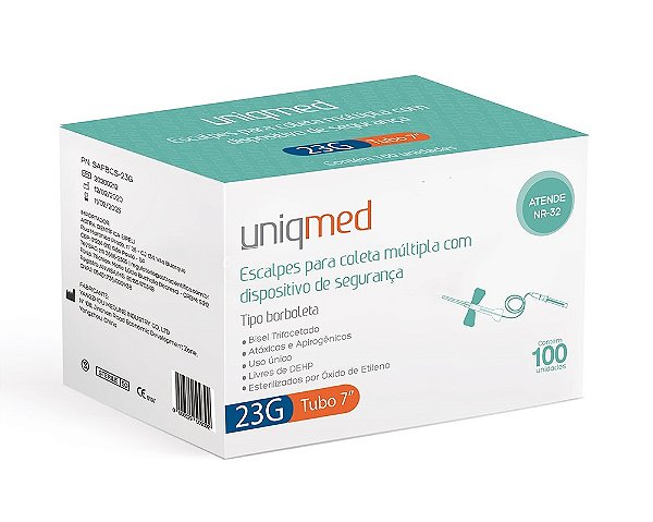 ESCALPE PARA COLETA MULTIPLA C/ DISP. SEG. 23G TUBO 7 - CX/100 - UNIQMED