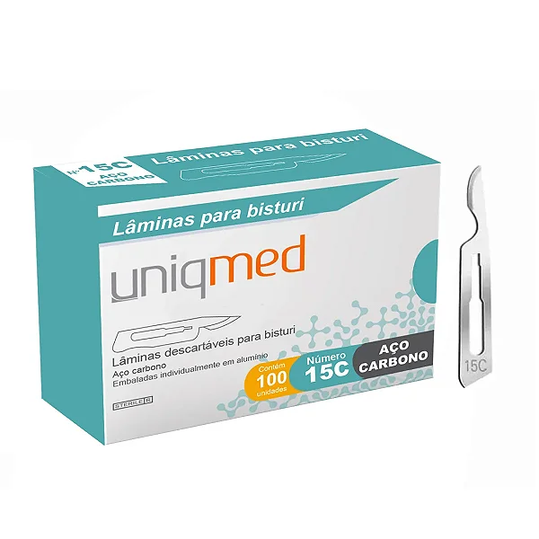LAMINA BISTURI N15C DESCARTAVEL - AÇO CARBONO - CX/100 - UNIQMED