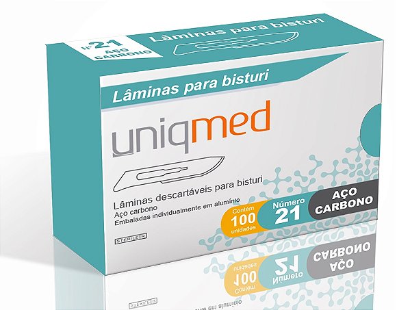 LAMINA BISTURI N21 DESCARTAVEL - AÇO CARBONO - CX/100 - UNIQMED