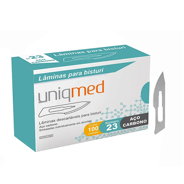 LAMINA BISTURI N23 DESCARTAVEL - AÇO CARBONO - CX/100 - UNIQMED