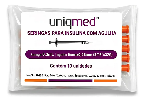 SERINGA INSULINA 0,3 X 5MM 32G C/AG - PCT/10 - UNIQMED