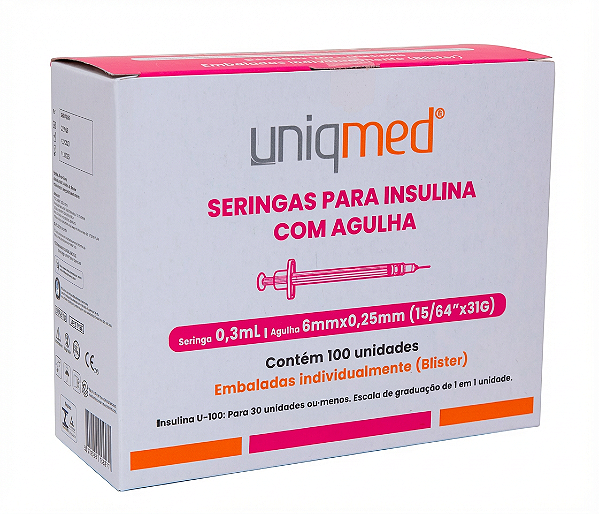 SERINGA INSULINA 0,3ML 6X0,25 31G C/AG NAO ESTERIL - CX/100 - UNIQMED