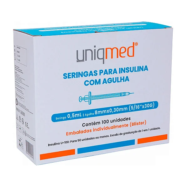 SERINGA INSULINA 0,5ML 8X0,30 5/16 30G C/AG - PCT/10 - UNIQMED