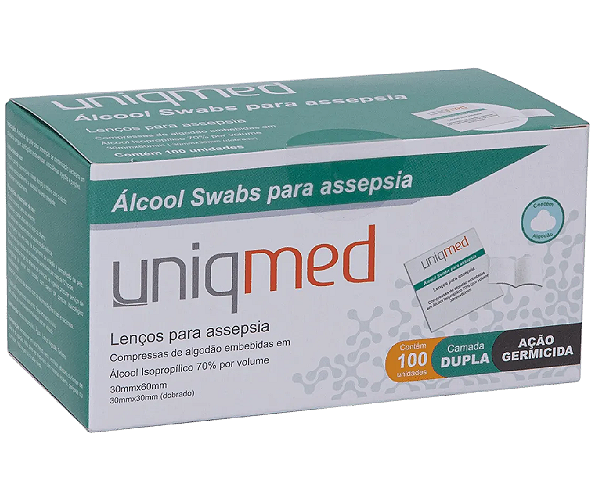 ~AMOSTRA - LENÇO DE ASSEPSIA ALCOOL 70% - CX/100 - UNIQMED