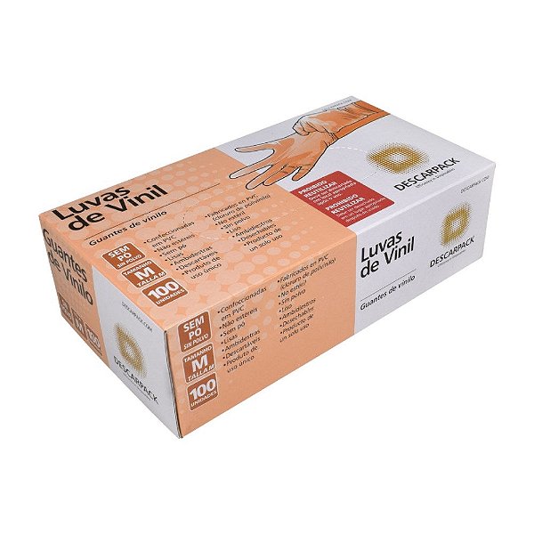 LUVA VINIL S/PO  M - CX/100 - DESCARPACK
