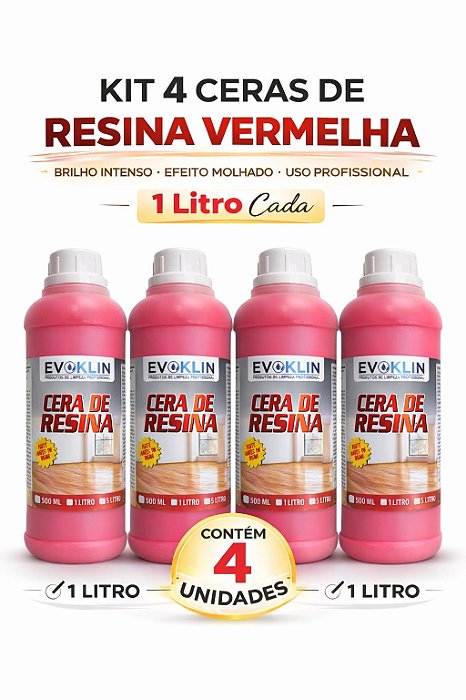 Cera De Piso Vermelho com Resina, Brilho Intenso E Proteção 1Litro-KIT 4 UND