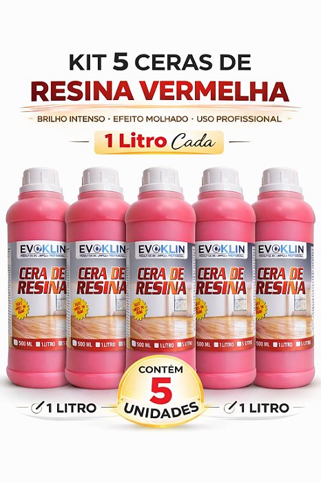 Cera De Piso Vermelho com Resina, Brilho Intenso E Proteção 1Litro-KIT 5 UND