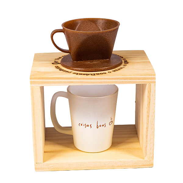 Coador de Madeira com Caneca de Vidro Uatt Naturals Celebrar