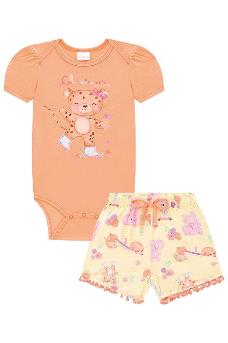 CONJUNTO BODY EM MALHA FRESH E SHORT EM VISCOSE ESTAMPADO KUKIÊ