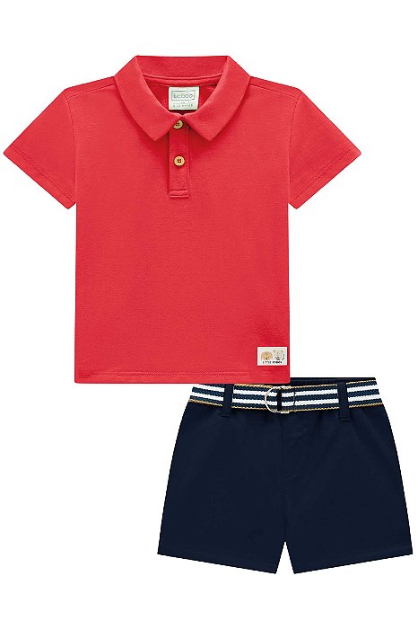 CONJUNTO CAMISA POLO EM MALHA BÁSICA E BERMUDA SARJA COM CINTO LUC.BOO