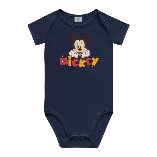 BODY MANGA CURTA EM SUEDINE ESTAMPA MICKEY FAKINI