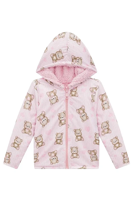 JAQUETA REVERSÍVEL COM CAPUZ EM NYLON E PELO DE CARNEIRINHO INFANTI