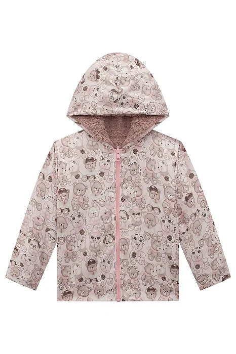 JAQUETA REVERSÍVEL COM CAPUZ EM NYLON E PELO DE CARNEIRINHO INFANTI