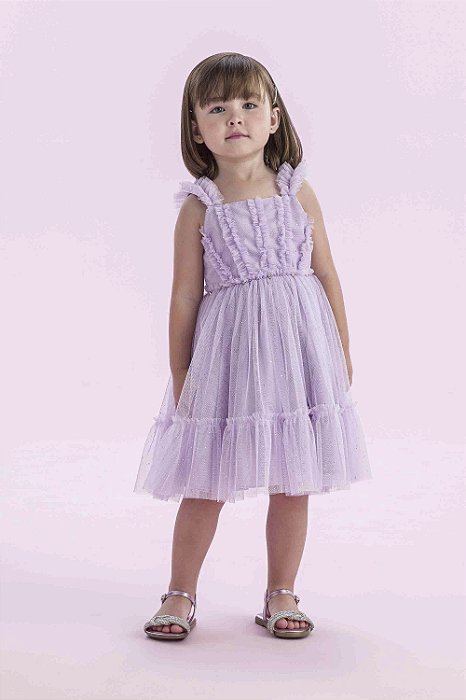 VESTIDO EM TULE FORRADO COM DETALHES PETIT CHERIE