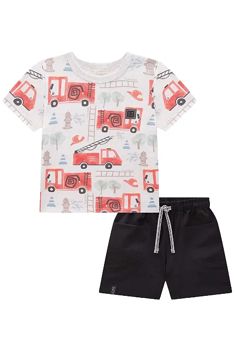 CONJUNTO CAMISETA MANGA CURTA EM MALHA COMFY E BERMUDA EM NYLON LUC.BOO