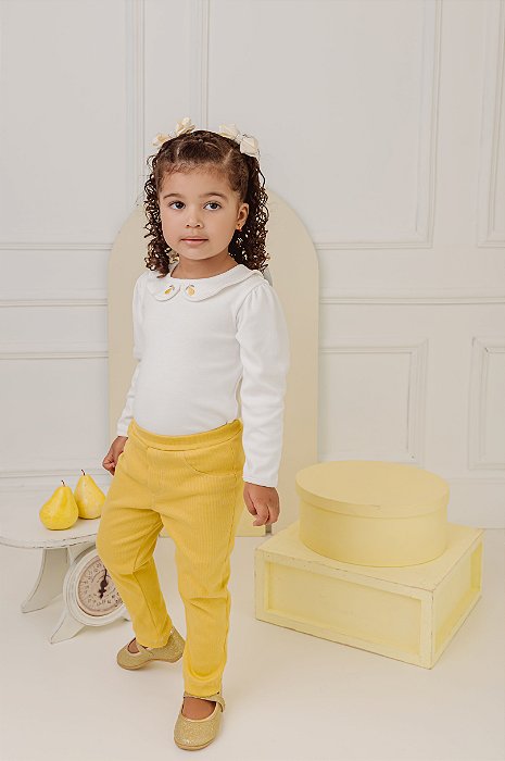 CONJUNTO BODY MANGA LONGA COM GOLA TEMA PEAR E CALÇA EM RIBANA SEM PÉ MINI BEAR