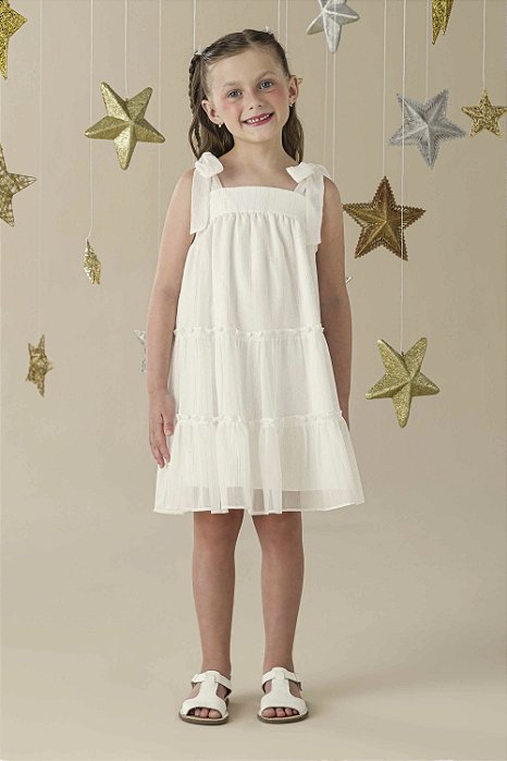 VESTIDO EM TULE FORRADO COM BRILHOS E AMARRAÇÃO NOS OMBROS MON SUCRÉ