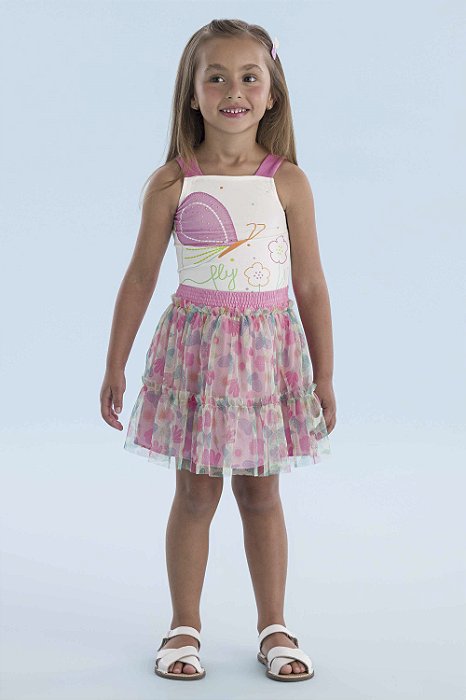 CONJUNTO BLUSA E SAIA EM TULE ESTAMPADOS MON SUCRÉ