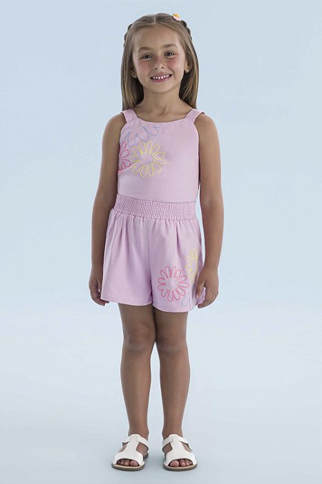 CONJUNTO BLUSA E SHORT EM JEANS ESTAMPADOS MON SUCRÉ