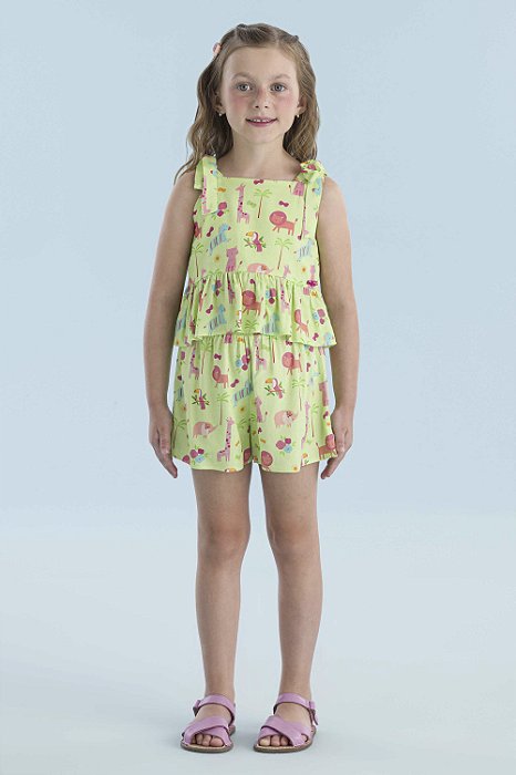 CONJUNTO BLUSA E SHORT EM TECIDO LEVE ESTAMPADOS MON SUCRÉ