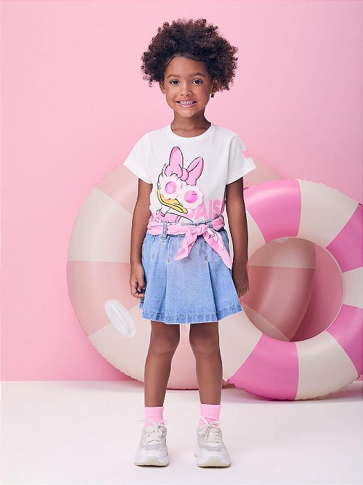 BLUSA MANGA CURTA DAISY COM ÓCULOS ROSA NEON MOMI