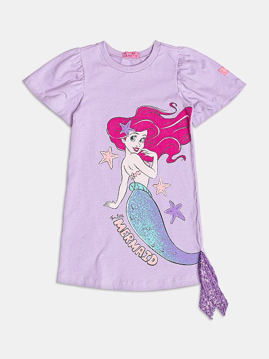 VESTIDO MANGA CURTA ESTAMPA PEQUENA SEREIA COM DETALHES MOMI