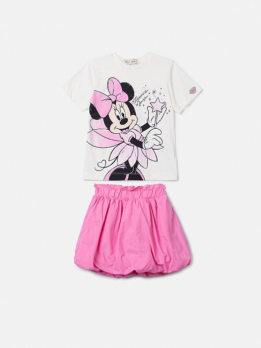 CONJUNTO BLUSA MANGA CURTA ESTAMPA MINNIE E SAIA EM BALONE ANIMÊ